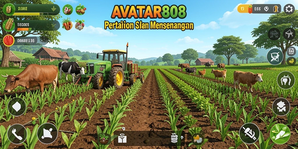 Screenshot gameplay <strong>AVATAR808</strong> yang menggambarkan aktivitas bertani yang seru.