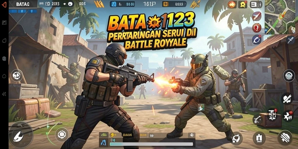 Tangkapan layar BATA123 menampilkan aksi pertempuran mendebarkan di arena Battle Royale.
