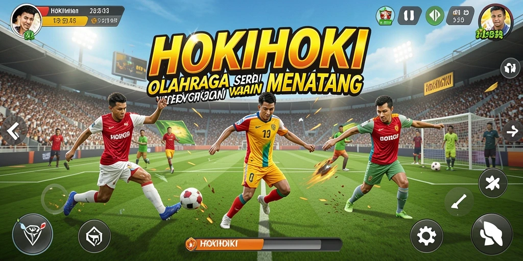 Tangkapan layar utama HOKIHOKI menunjukkan aksi permainan olahraga yang dinamis dan menarik.