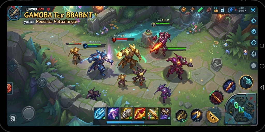 Menampilkan aksi seru dalam gameplay KURNIA898 di arena MOBA.