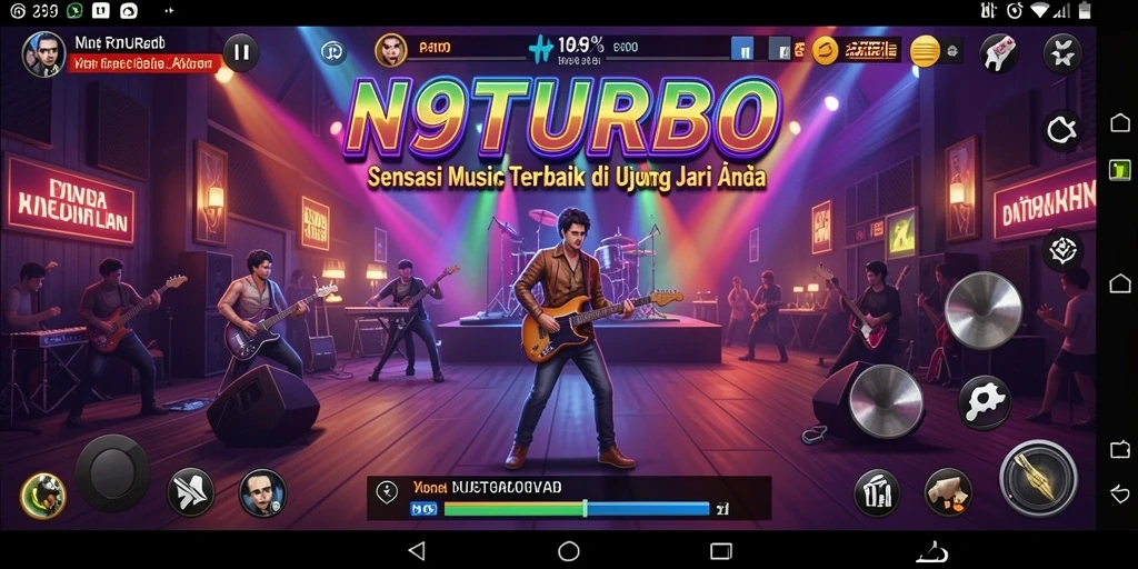 Tampilan utama N9TURBO dengan gameplay dinamis dan irama yang memikat.