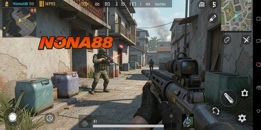 Screenshot gameplay NONA88 dengan aksi tembak-menembak yang intens.