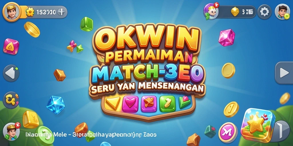 Screenshot gameplay OKWIN menunjukkan keseruan mencocokkan batu permata.
