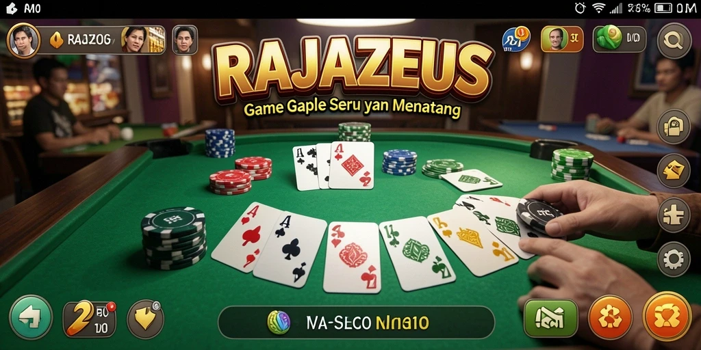 Gameplay seru dalam RAJAZEUS saat bermain Gaple online.