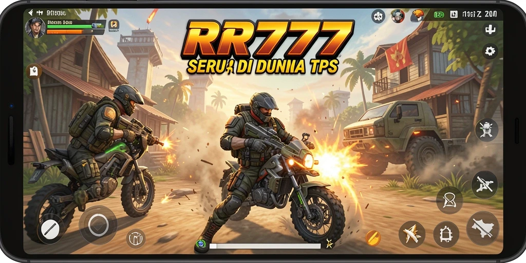 Tampilan gameplay RR777 menampilkan pertarungan seru dalam mode TPS.